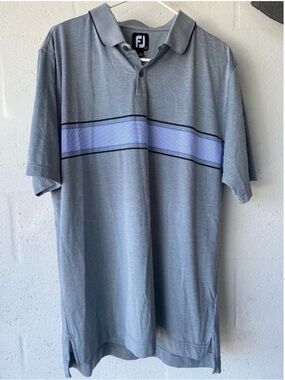 FootJoy Men’s Grey Golf Polo with Light Blue Chest Stripe